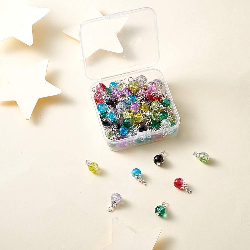 KISSITTY 80-Piece Transparent Crackle Glass Drop Beads 8 Colors Handmade Dangle Glass Charms with Bead Cap for DIY Jewelry Making - Image 4